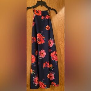 Navy Floral Maxi Dress with Pink & Orange Blooms. NWOT